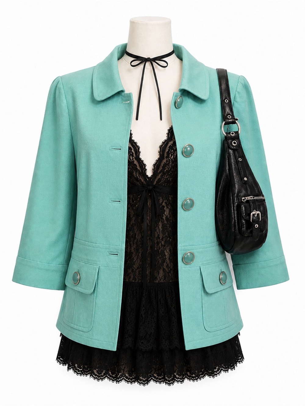 Retro 60s Mod Aqua Blue Peter Pan Collar Jacket